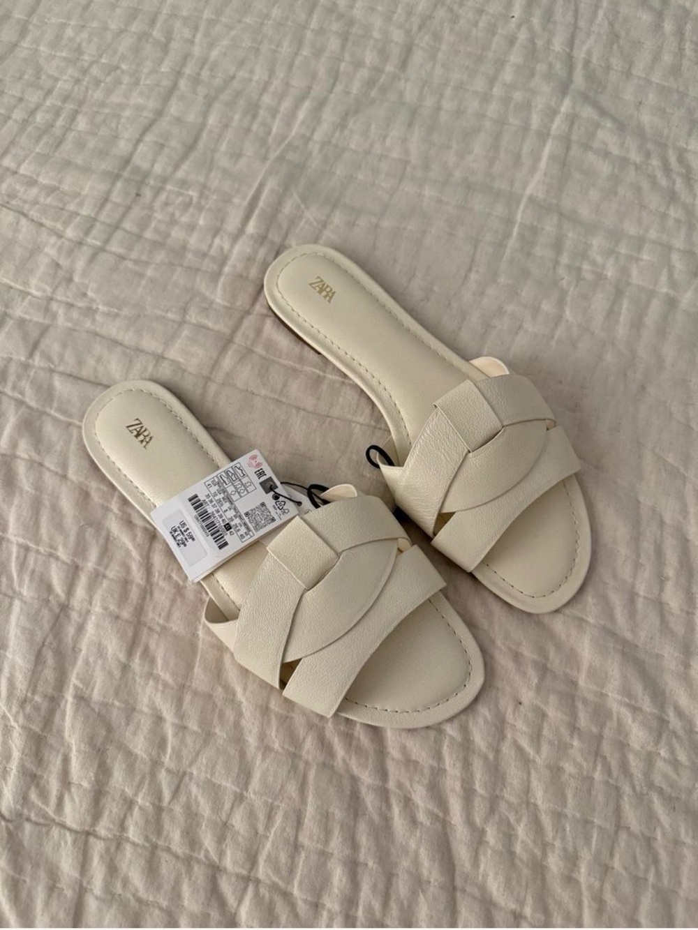 Zara Cream Braided Slide Sandals